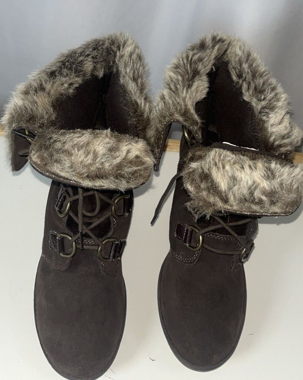Bjorndal Kouri Ankle Woman Boots 8.5 M Brown Suede Leather Fur Trimmed